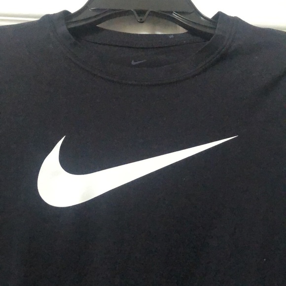 Nike Dri-Fit long sleeve youth tee shirt. Black with white swoosh logo. Good. - Picture 2 of 5